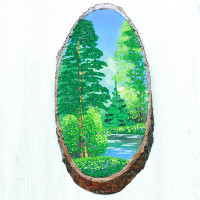 14160532 - Картина на спиле дерева вековые сосны 40 см лето.