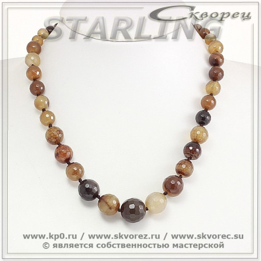 351230511-2 - Колье агат тонированный темно-оливковый Мальвина