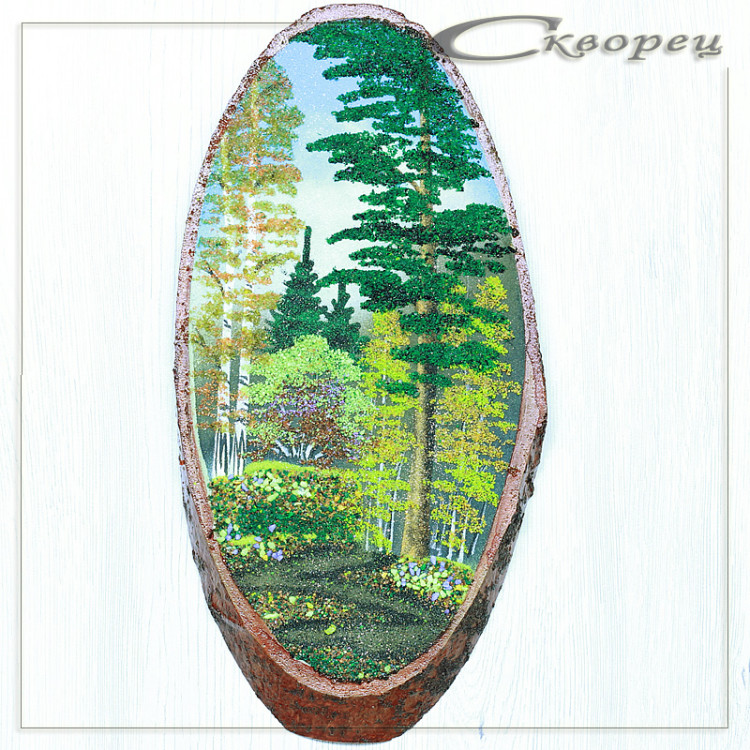 14160768 - Картина на спиле дерева извилистая тропинка у сосны 50 см осень.