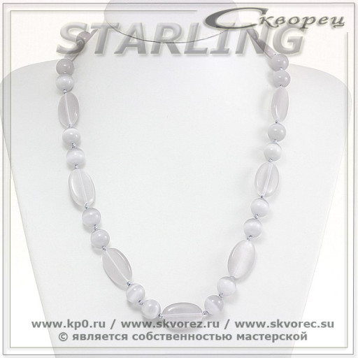 322372713 - Ожерелье кошачий глаз (хризоберил) серебристый Алиса