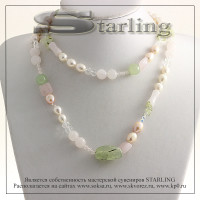 32621200 - Ожерелье гранат зелёный и розовый кварц  Фантазия