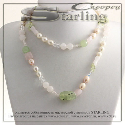32621200 - Ожерелье гранат зелёный и розовый кварц  Фантазия