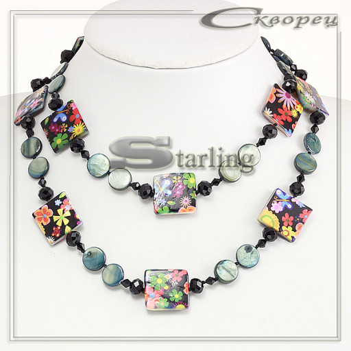 325582604 - Ожерелье перламутр чёрный и сапфир Дарина