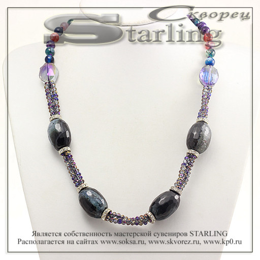 352230940 - Колье агат тонированный зелёный Розалия