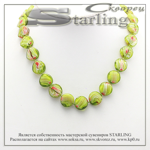 341500353 - Бусы муранское стекло зелёный ТКРО