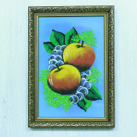 14156001 - Натюрморт два яблока А4, фон - синий