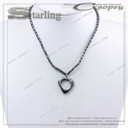 352012-1 - Колье гематит  Сердечко