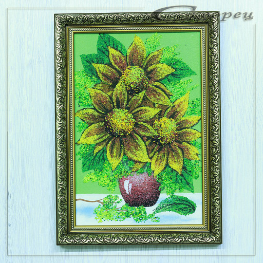 14158103 - Натюрморт подсолнухи А4, фон - зеленый