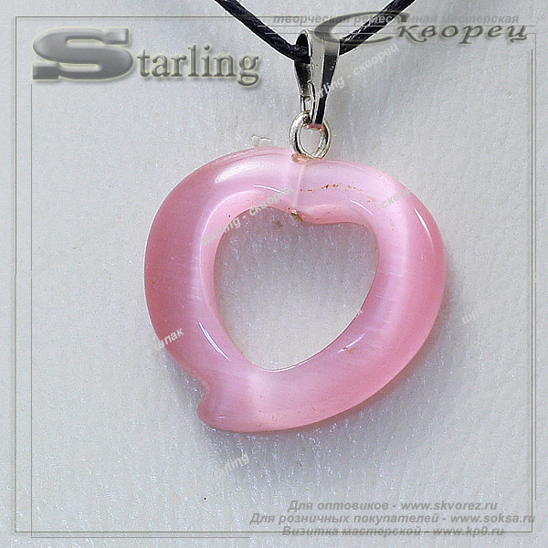 37370448 - Кулон кошачий глаз розовый Лист с Сердечком