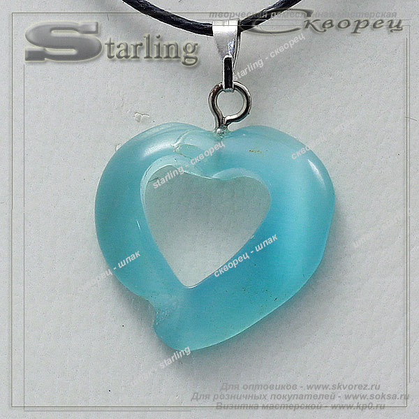 37374348 - Кулон кошачий глаз облачный Лист с Сердечком