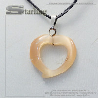 37373348 - Кулон кошачий глаз оранжево-персиковый Лист с Сердечком
