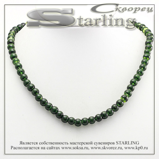 341502787 - Бусы муранское стекло авантюрин зелёный Ш8