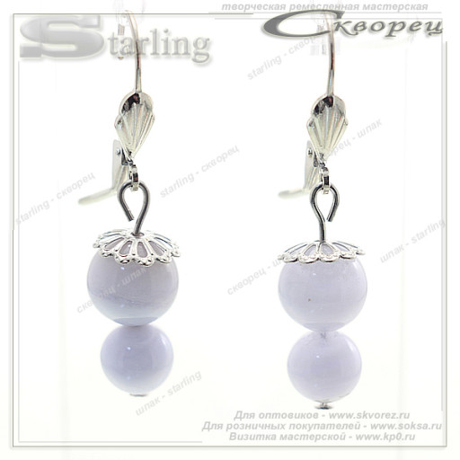 380225134 - Серьги агат голубой кружевной Клюква