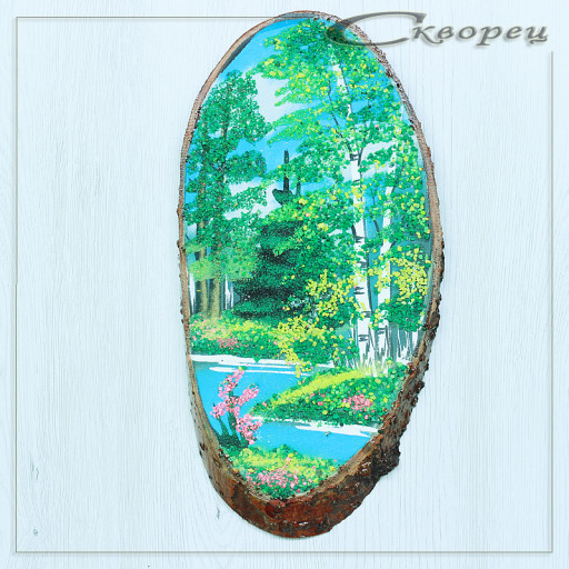 14160431 - Картина на спиле дерева русские березы 35 см лето.