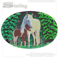 716008 - Панно открытка Лошадь с жеребенком