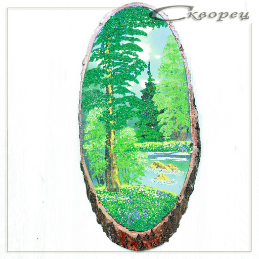 14160632 - Картина на спиле дерева вековые сосны 45 см лето.