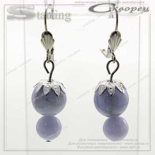 380225133 - Серьги агат голубой кружевной Брусничка