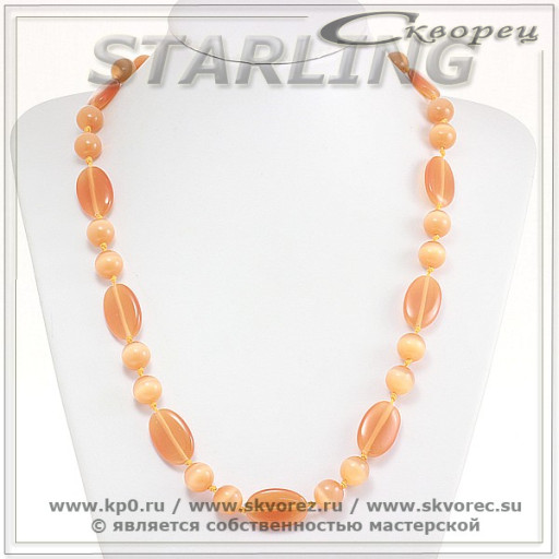 322370413 - Ожерелье кошачий глаз (хризоберил) розовый Алиса