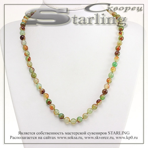 342233987 - Бусы агат зелёно-коричневый Ш8