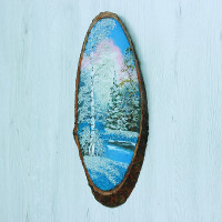 14160703 - Картина на спиле дерева одинокая береза 50 см зима