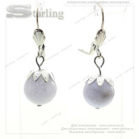 380225132 - Серьги агат голубой кружевной Земляничка