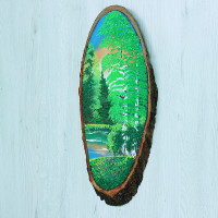 14160731 - Картина на спиле дерева русские березы 50 см лето