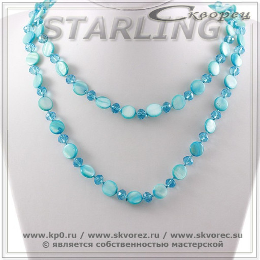 328581226 - Ожерелье перламутр бирюзовый Эльвира