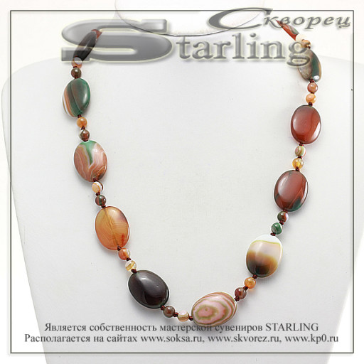 321233027 - Ожерелье агат коричнево-зелёный Анастасия