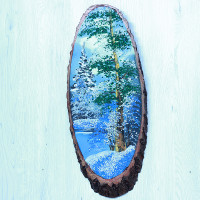 14160902 - Картина на спиле дерева вековые сосны 60 см зима