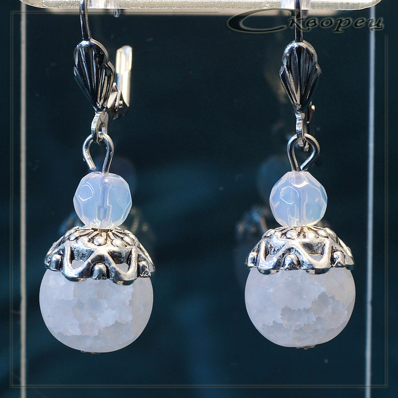 431002 - Серьги шарик из кварца сахарного