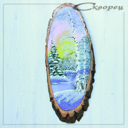 14160904 - Картина на спиле дерева закат в лесу 60 см зима