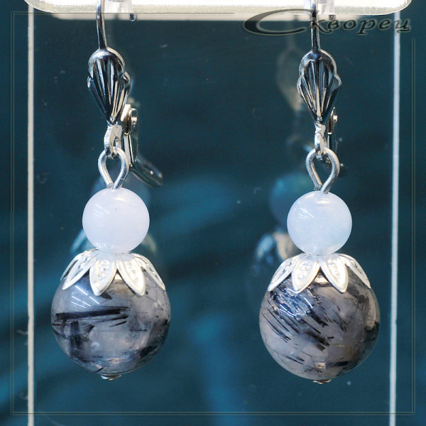 431003 - Серьги шарик из агата волосатика