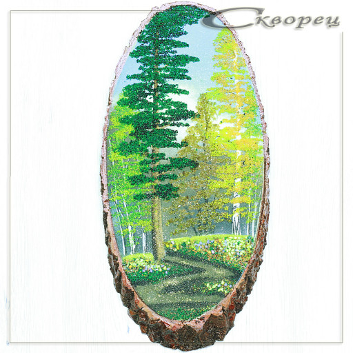 14160468 - Картина на спиле дерева извилистая тропинка у сосны 35 см осень.