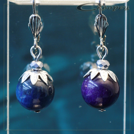 431005 - Серьги шарик Канзаши синий