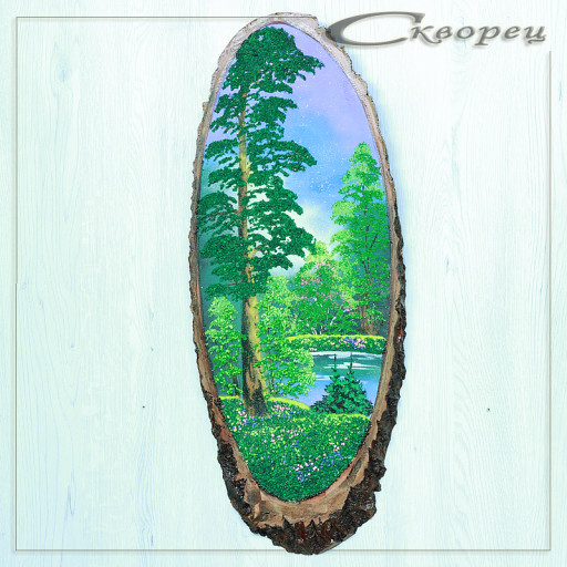 14160932 - Картина на спиле дерева вековые сосны 60 см лето